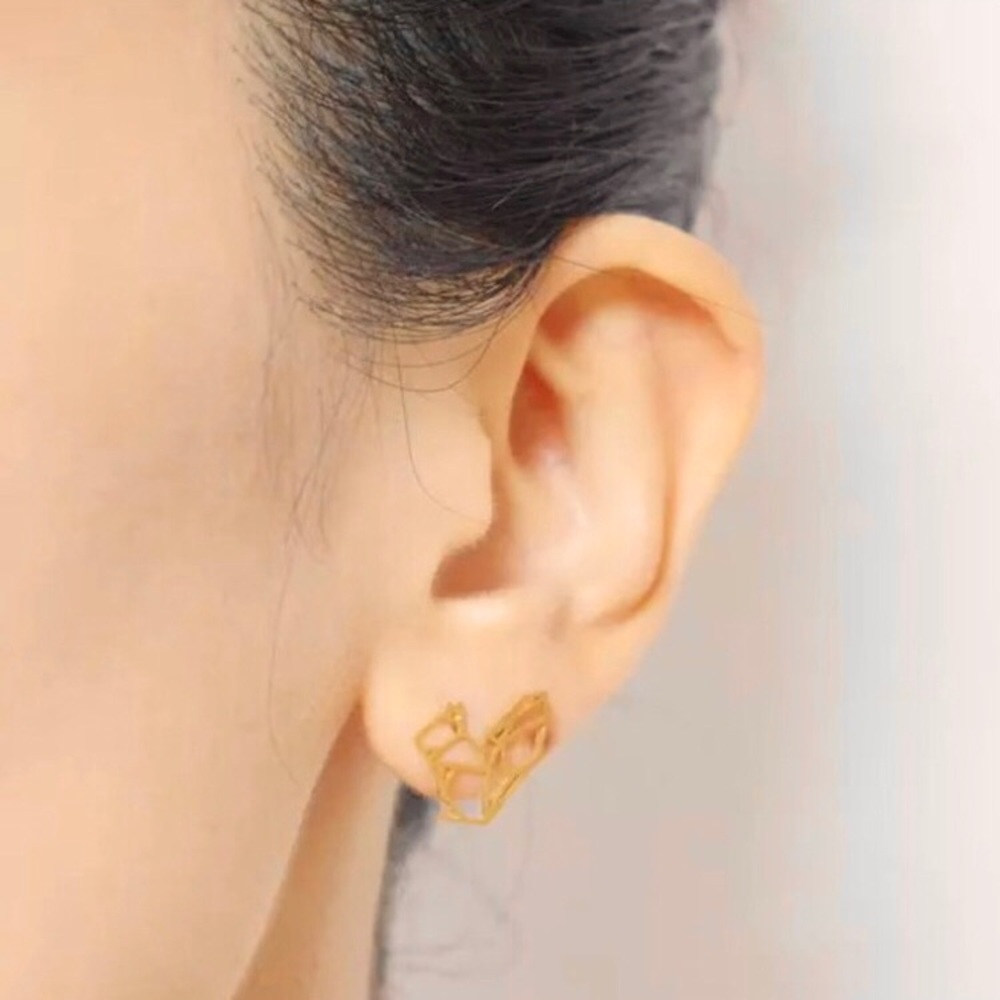 🎉 New Rose Gold Plated Origami Squirrel Stud Earrings - Picture 2 of 4